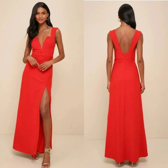 Lulu's Daring Elegance Red Sleeveless Mermaid Maxi Dress Wedding Guest Party - Picture 1 of 13